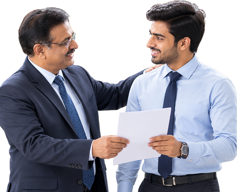 Senior manager congratulating a young colleague